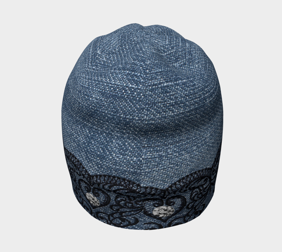Black Lace Hearts With Diamonds Over Denim Beanie preview #4