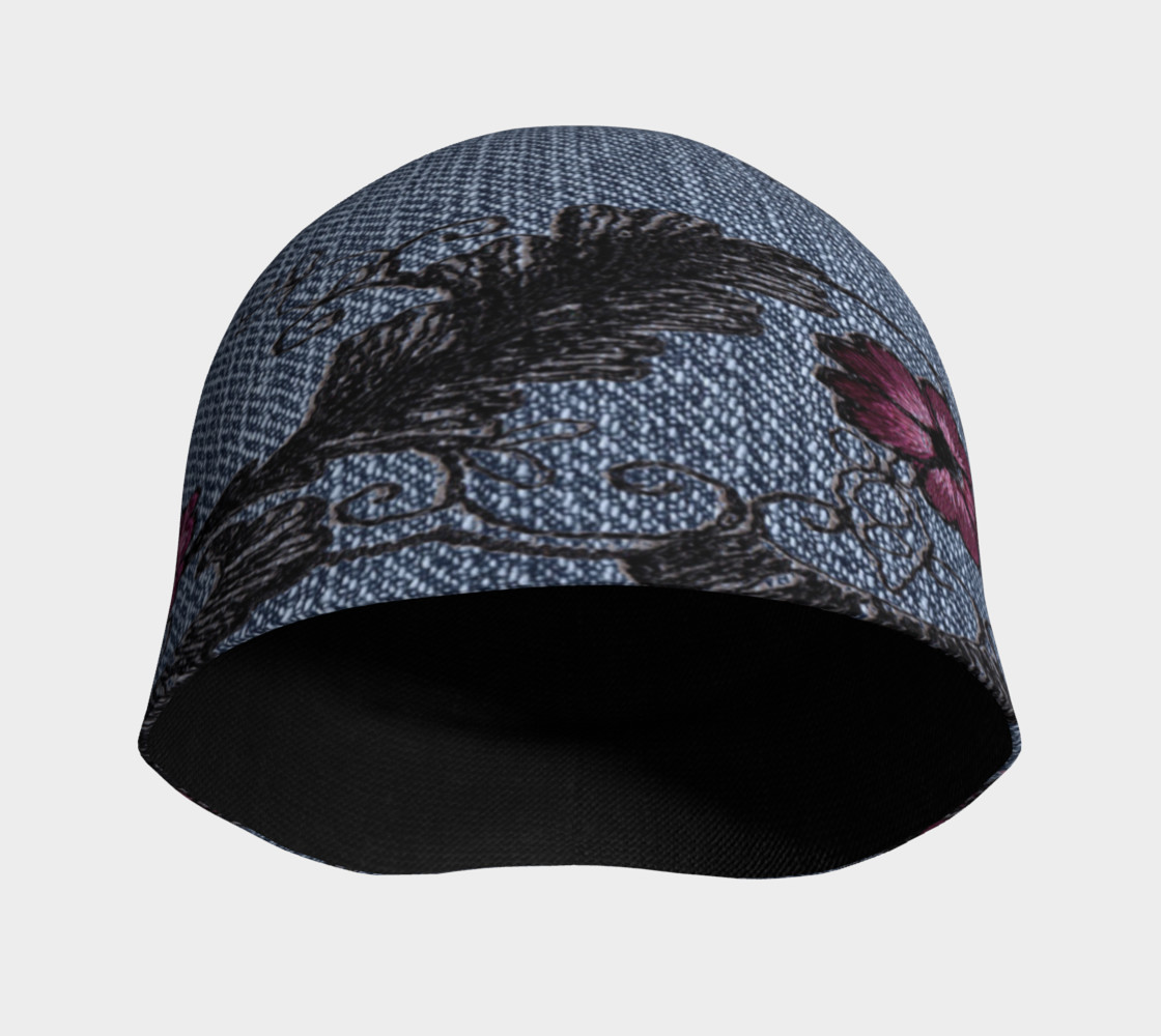Floral Embroidered Denim Beanie preview #3