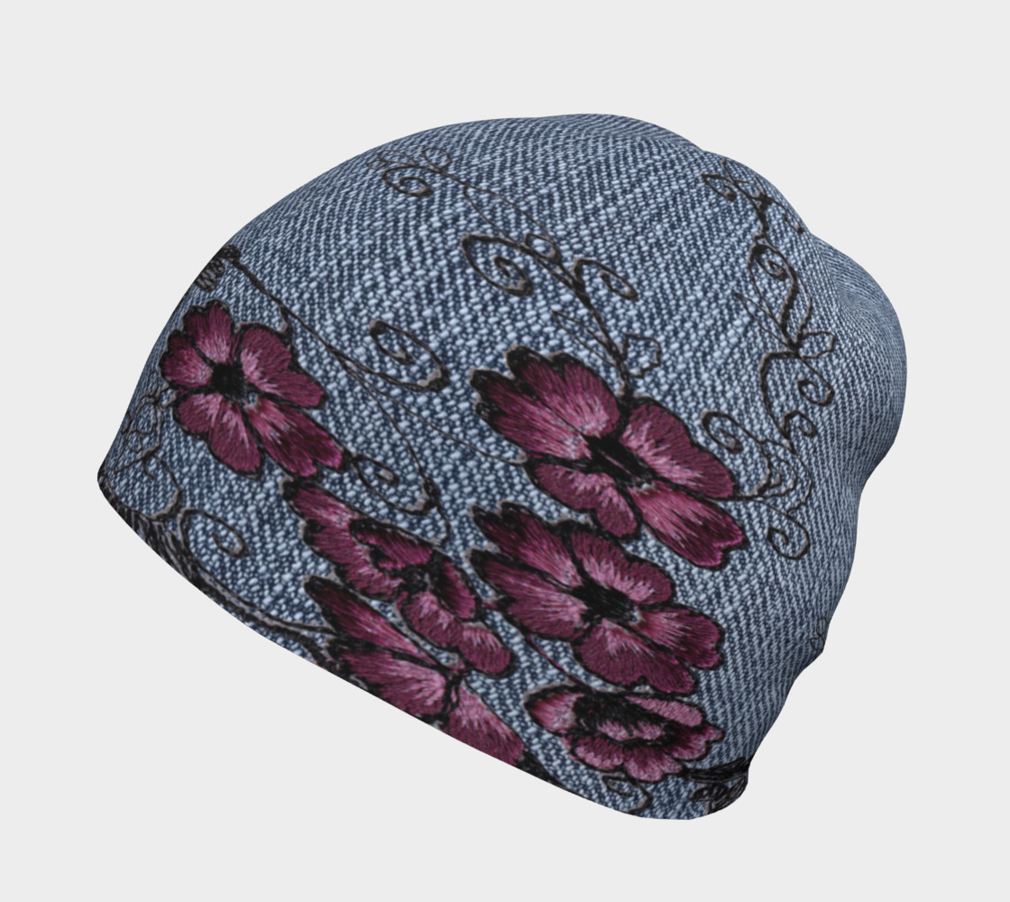 Floral Embroidered Denim Beanie preview #2