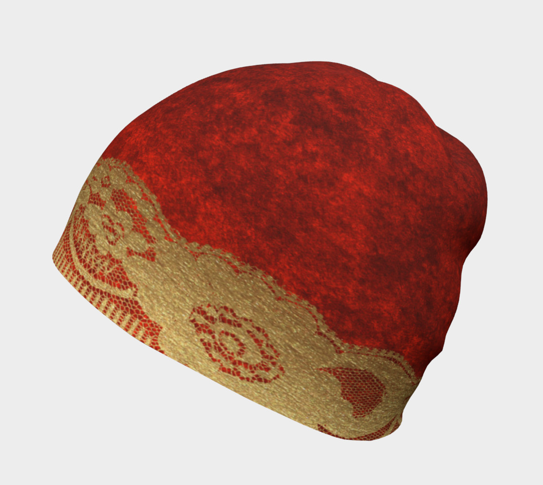 Aperçu de Gold Lace Over Red Velvet Beanie 2 #2