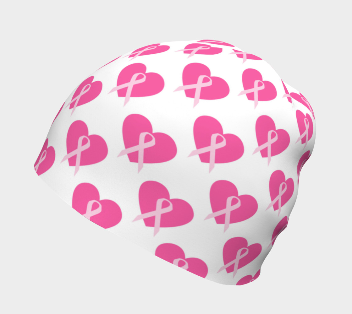 Pink Hearts and Ribbons for Breast Cancer Beanie thumbnail #3