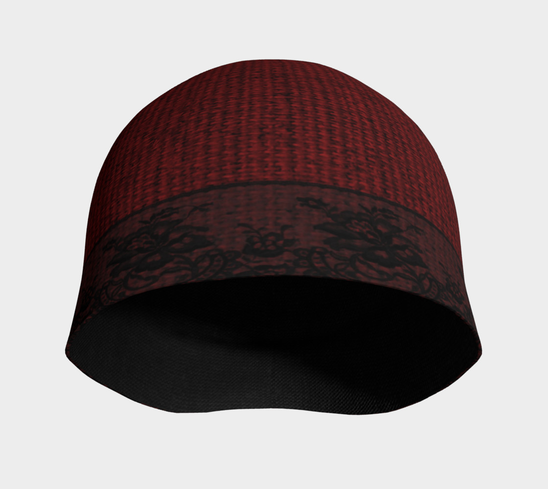 Aperçu de Black Lace and Red Burlap Beanie Hat #3