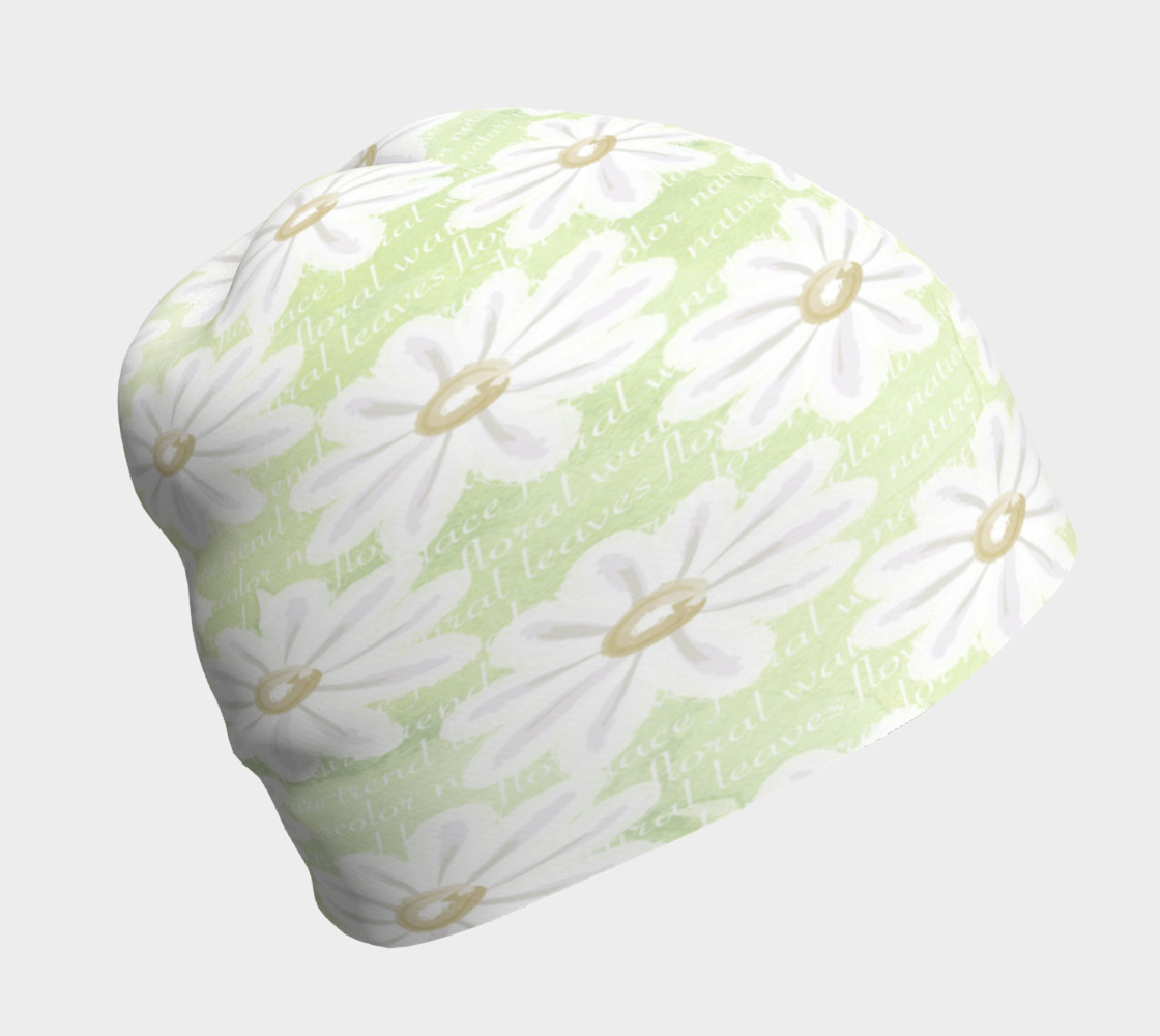 White Flowers On Green Beanie 3D preview