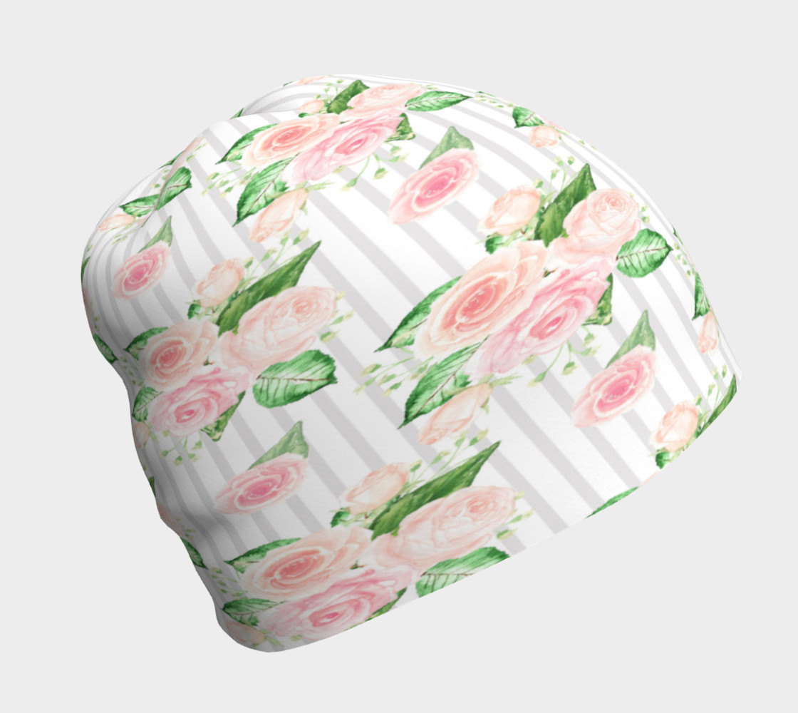 Roses On Striped Background Beanie 3D preview