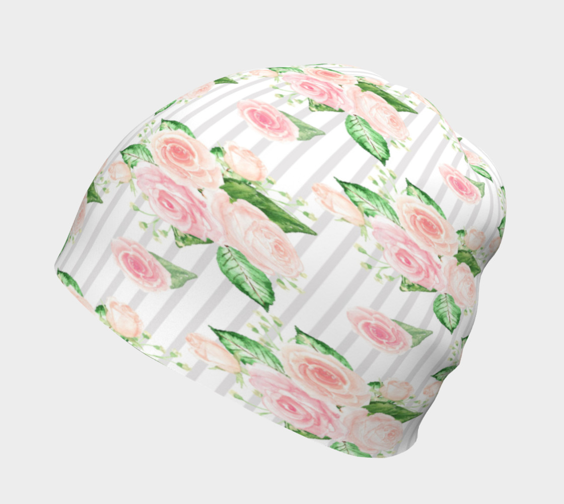 Roses On Striped Background Beanie preview #2
