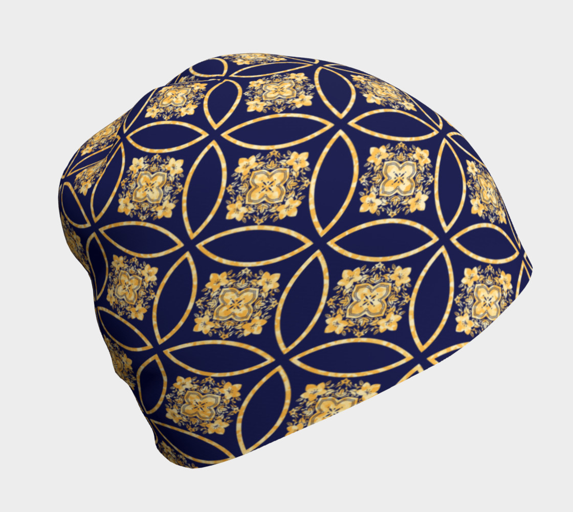 Ornate Gold And Blue Print Beanie 3D preview