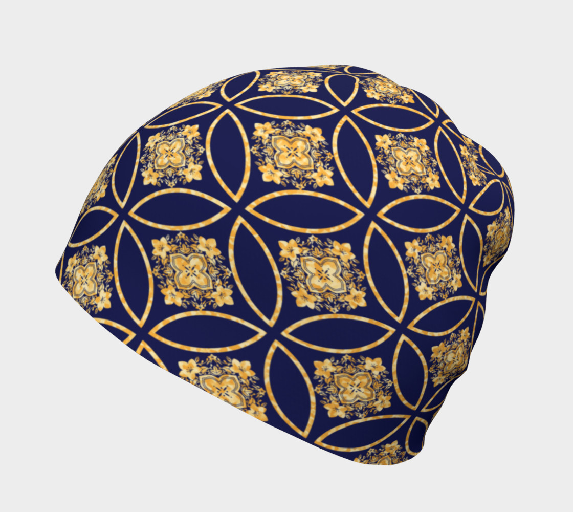 Ornate Gold And Blue Print Beanie preview #2