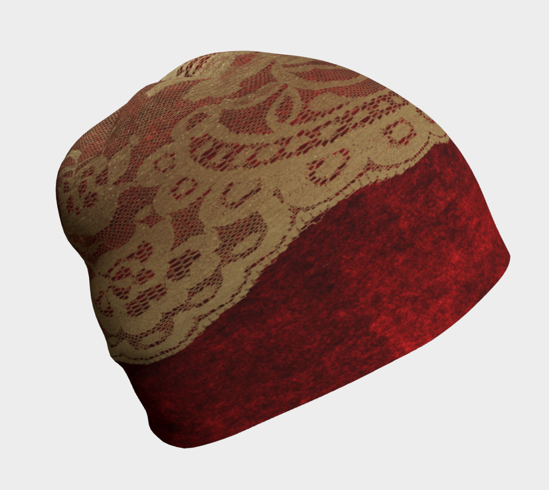Red Velvet With Gold Lace Beanie 3D preview