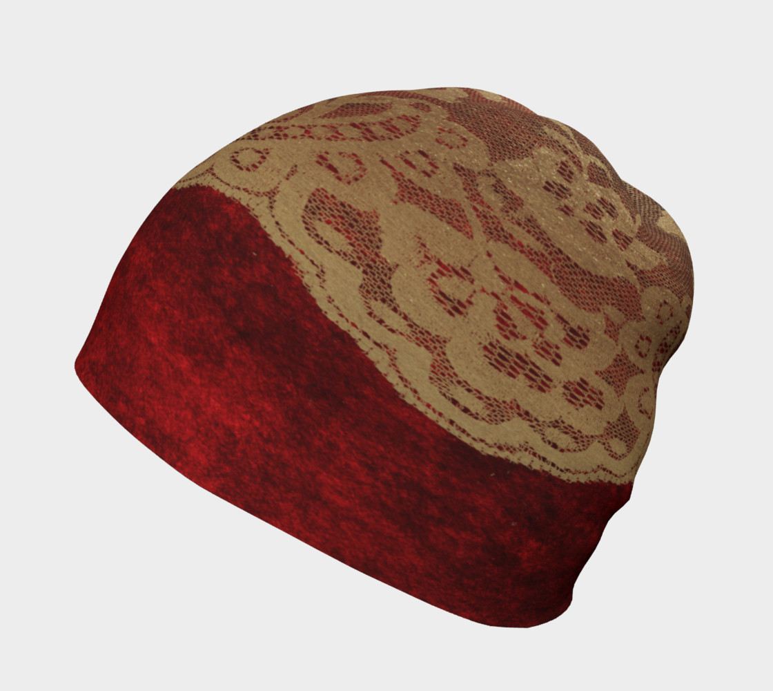 Red Velvet With Gold Lace Beanie thumbnail #3