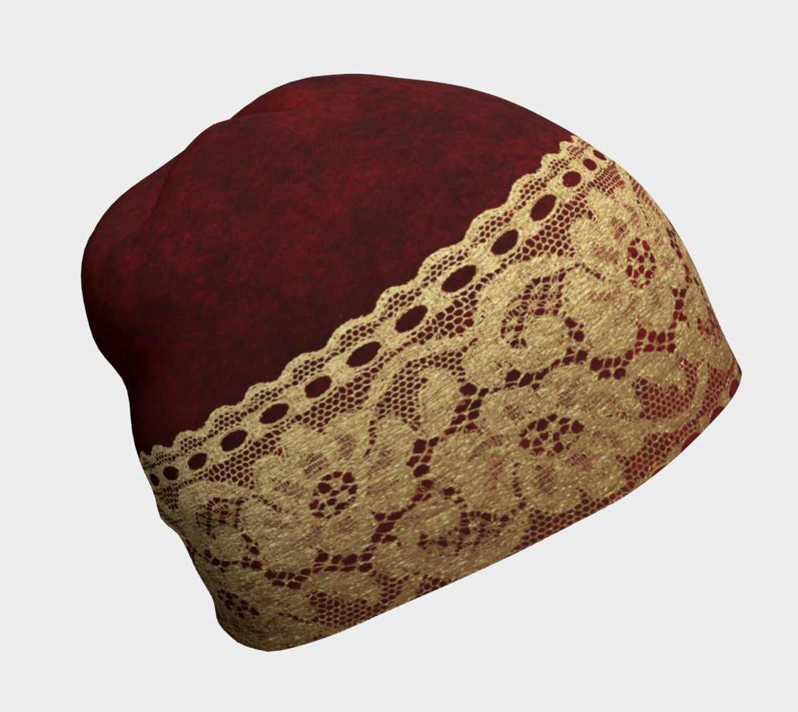 Red Velvet With Gold Lace Band Beanie thumbnail #2