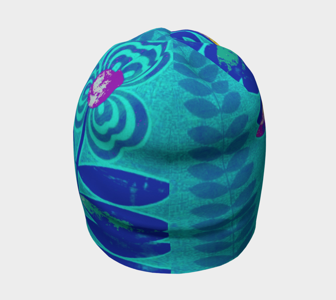 Psychedelic Blue Flower Beanie Skull Cap preview #4