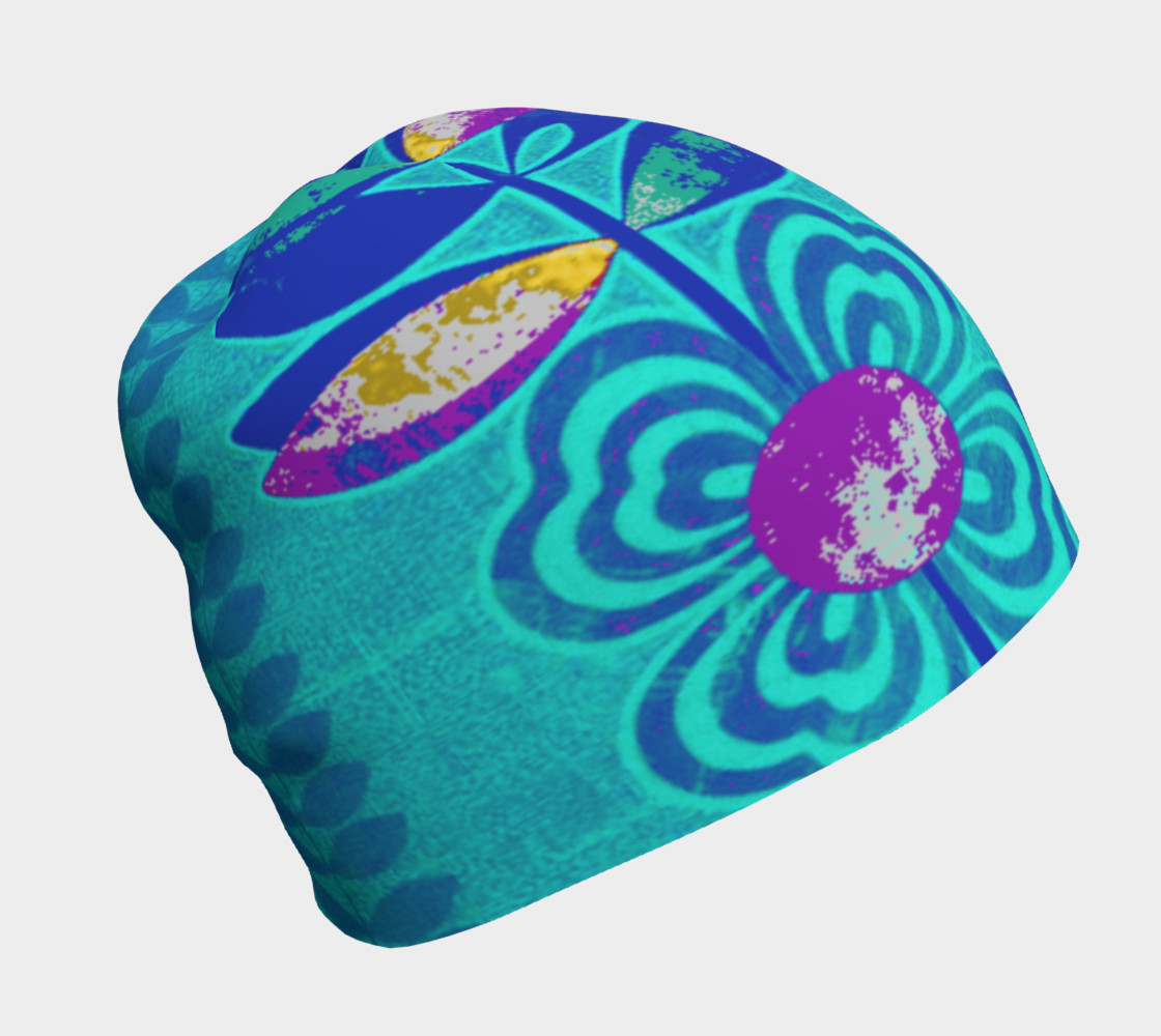 Psychedelic Blue Flower Beanie Skull Cap preview #1
