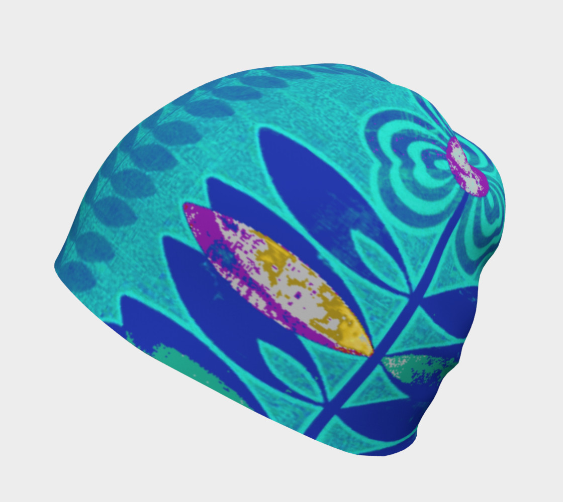 Psychedelic Blue Flower Beanie Skull Cap preview #2