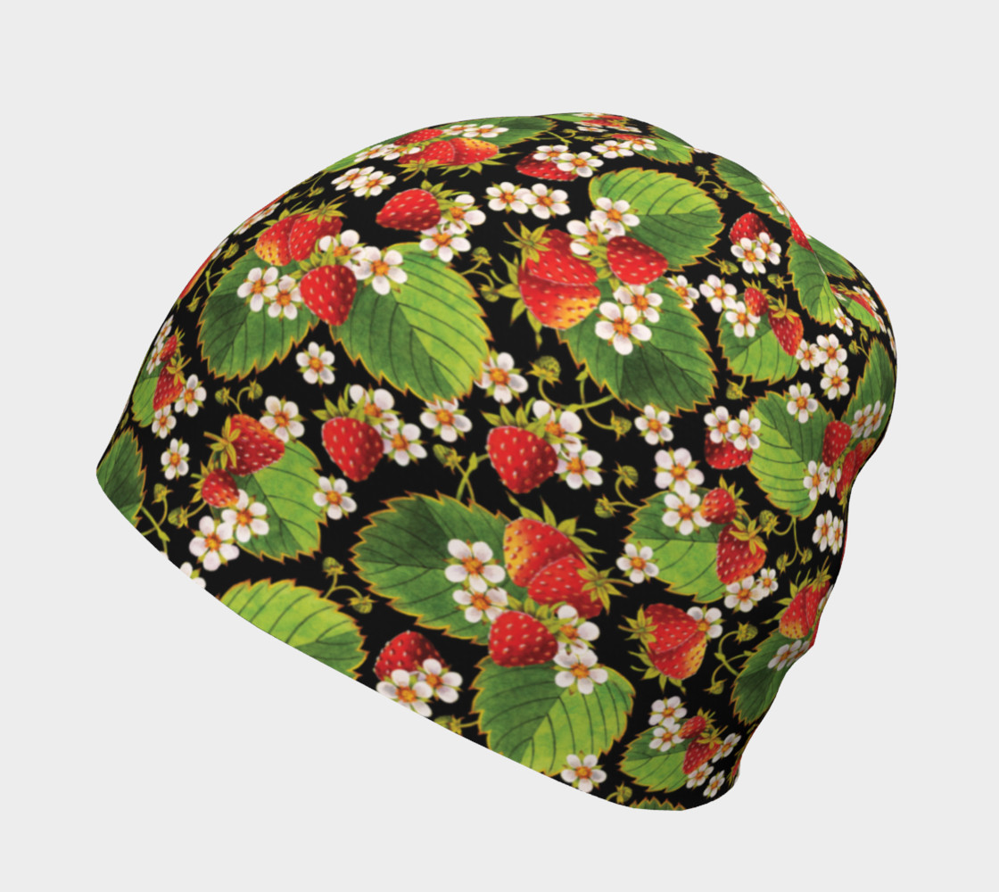 Aperçu de Strawberries on Black Beanie #2
