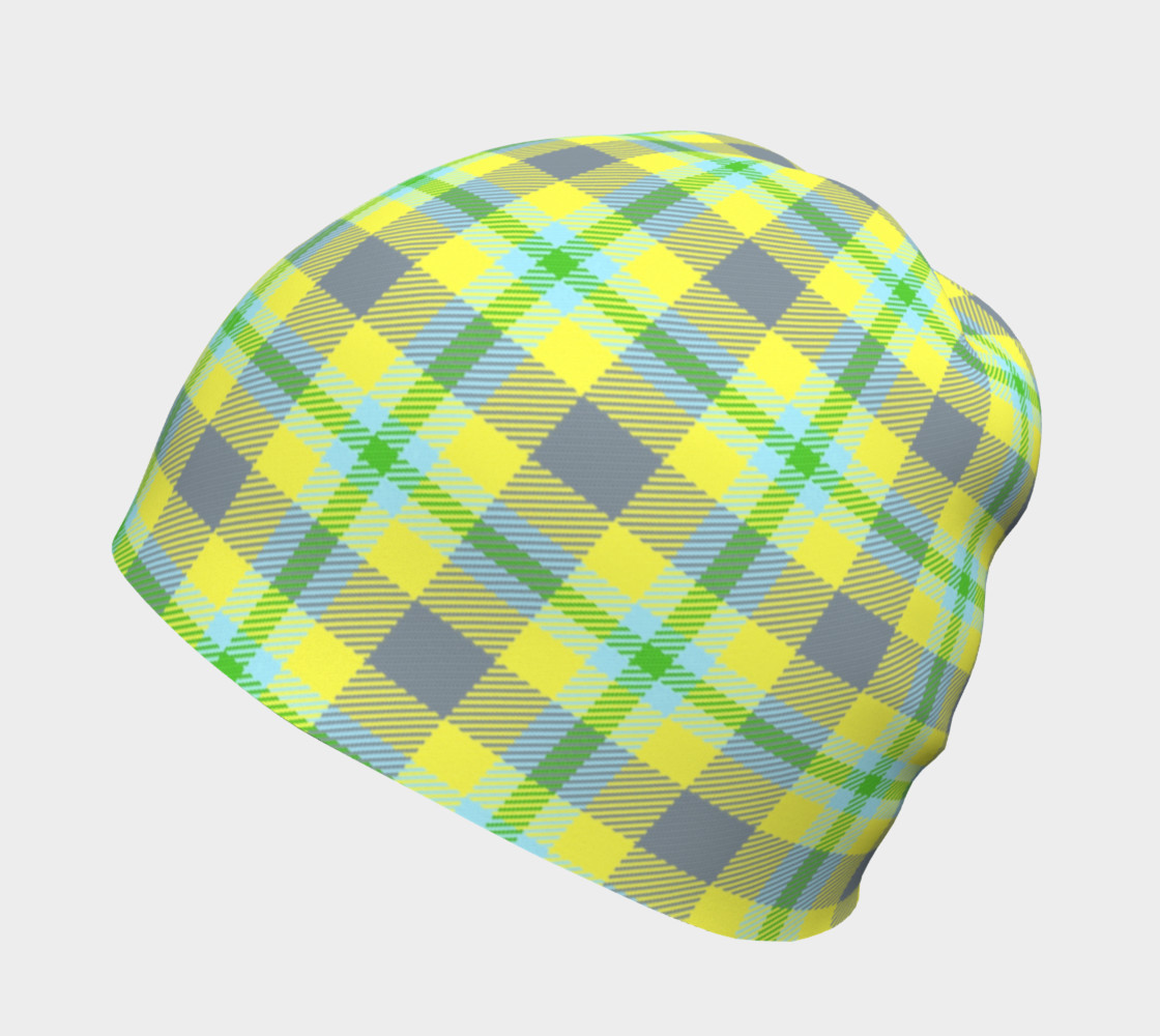 Yellow, Light Blue, & Green Plaid Beanie preview #2