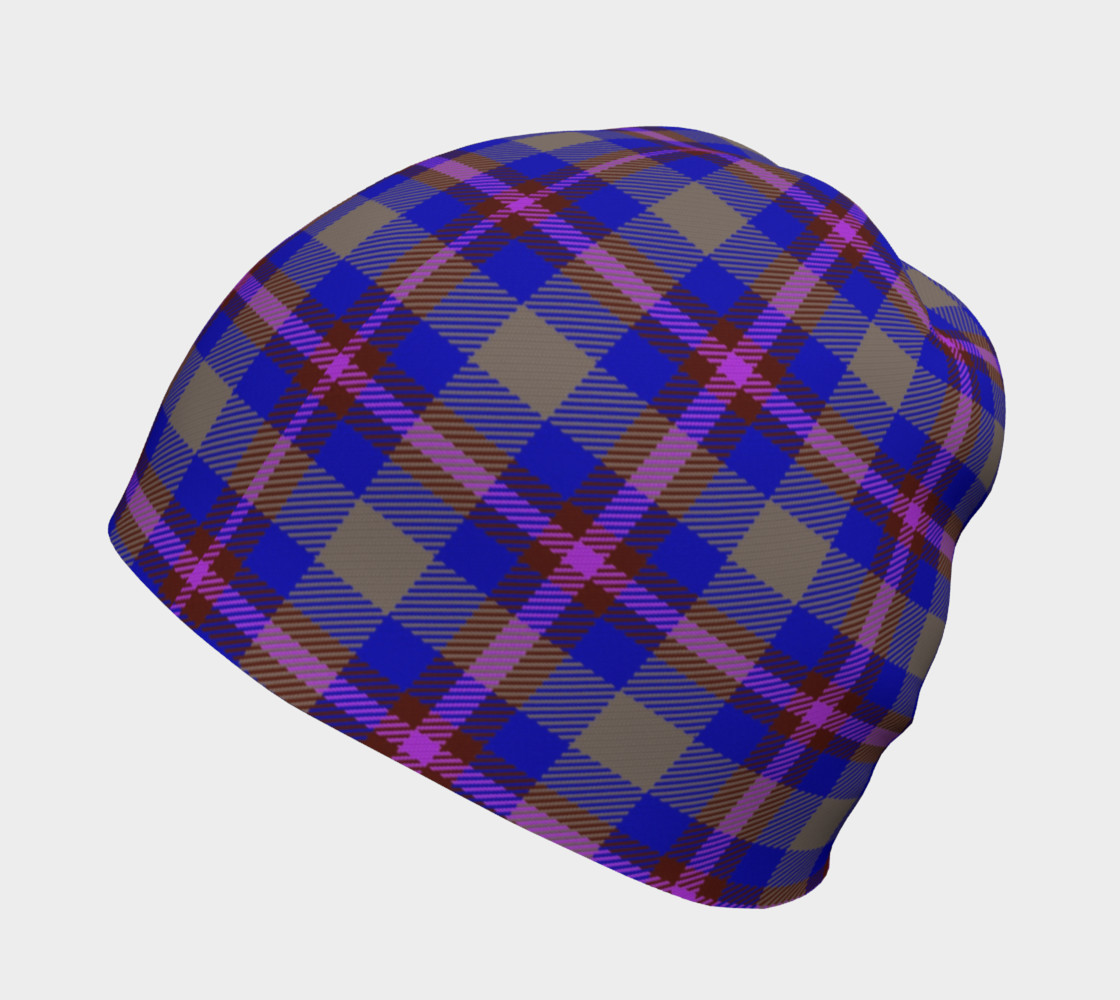 Blue, Grey, and Purple Plaid Beanie preview #2