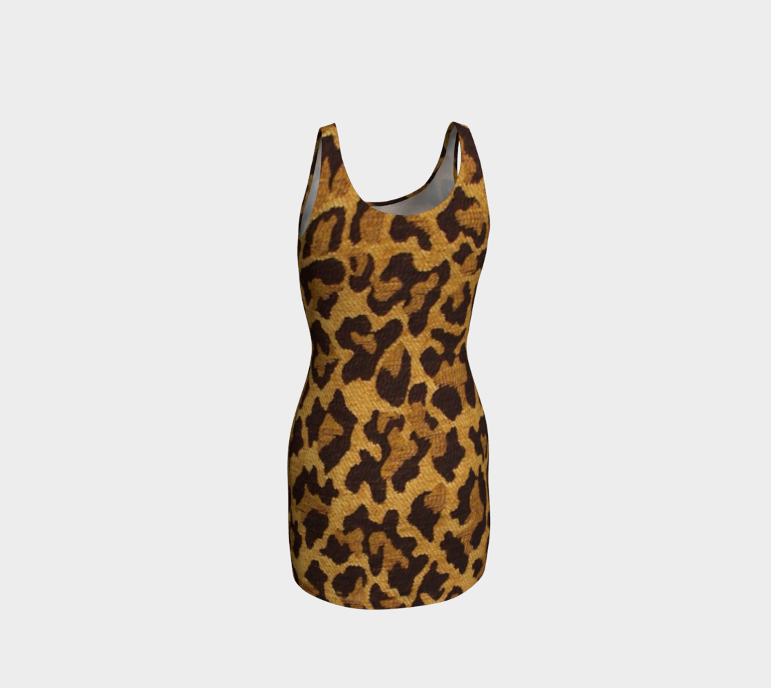 Brown and Gold Leopard Print Fitted Dress preview #3