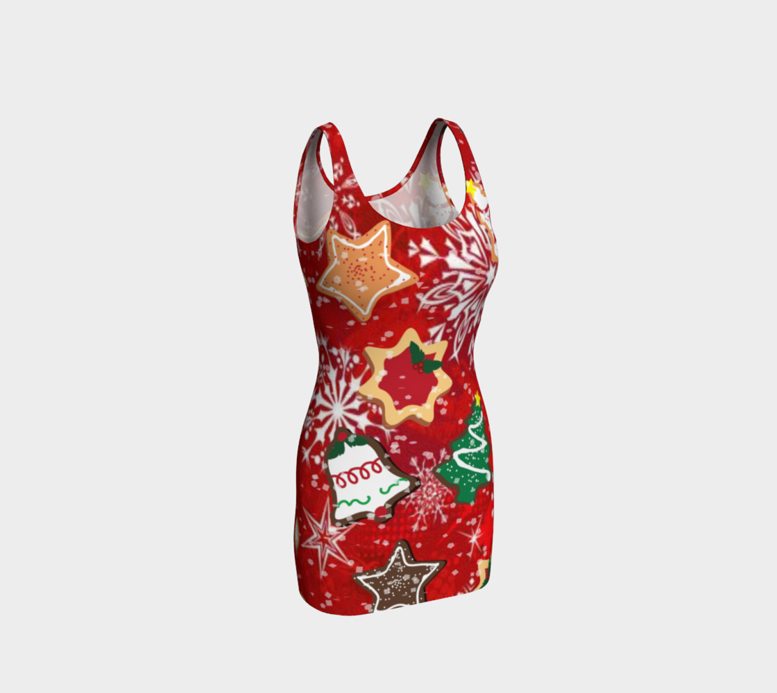Retro Christmas Cookies Holiday fitted Dress 3D preview