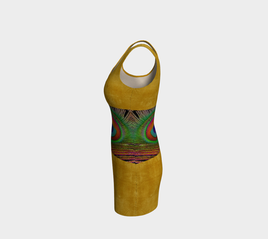 Bright Peacock Feather On Antique Gold Fitted Dress preview #2