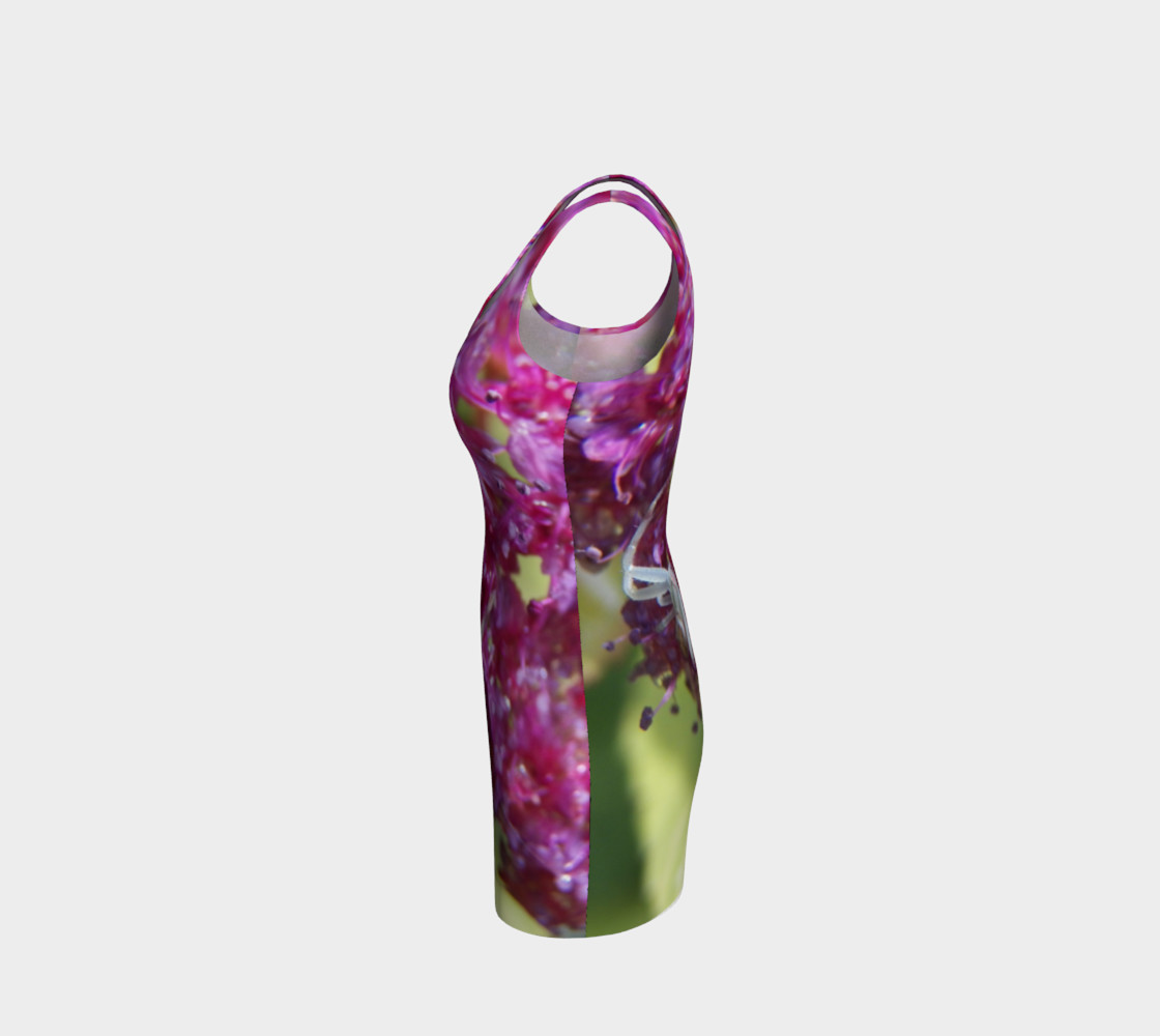 Pink Spirea and Green Crab Spider Bodycon Dress Miniature #3