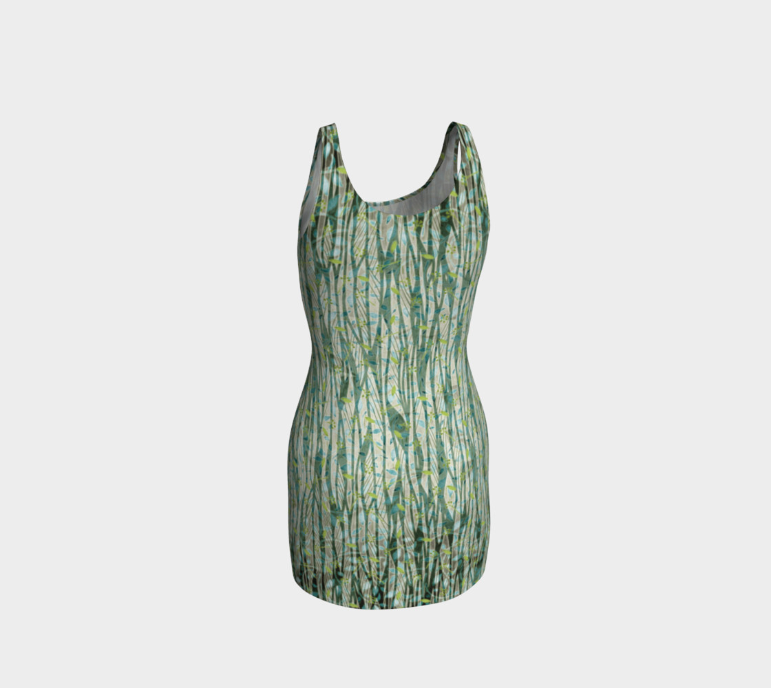 Blue Green Black Nature Floral Fitted Dress preview #3