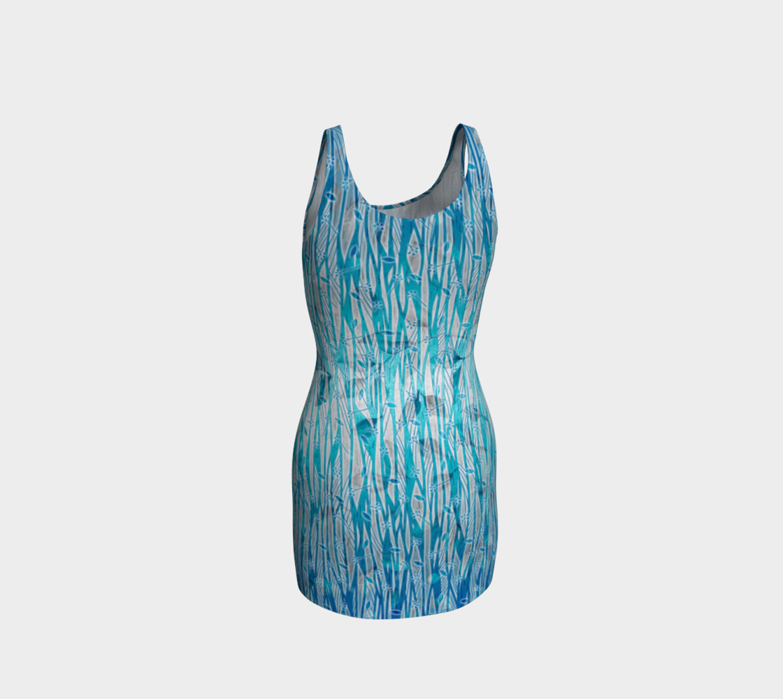 Blue Turquoise Silver Leafy Floral Fitted Dress preview #3