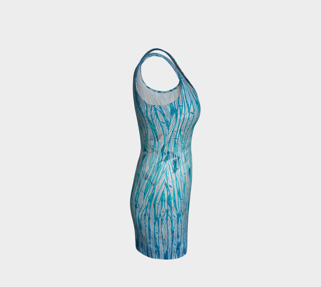 Blue Turquoise Silver Leafy Floral Fitted Dress preview #4