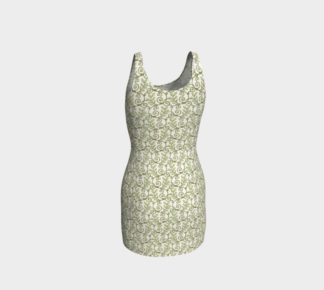 Green Cream Leafy Lace Floral Fitted Dress preview #3