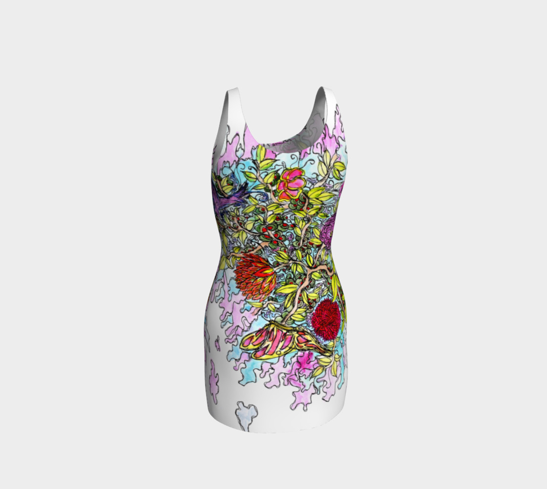 Abstract Colorful Floral Scene Bodycon Dress preview #3