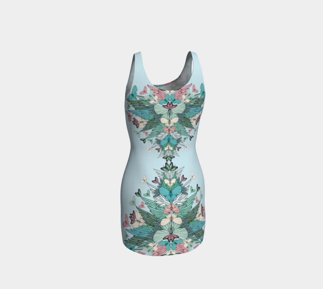 Green pink butterflies bodycon dress preview #3