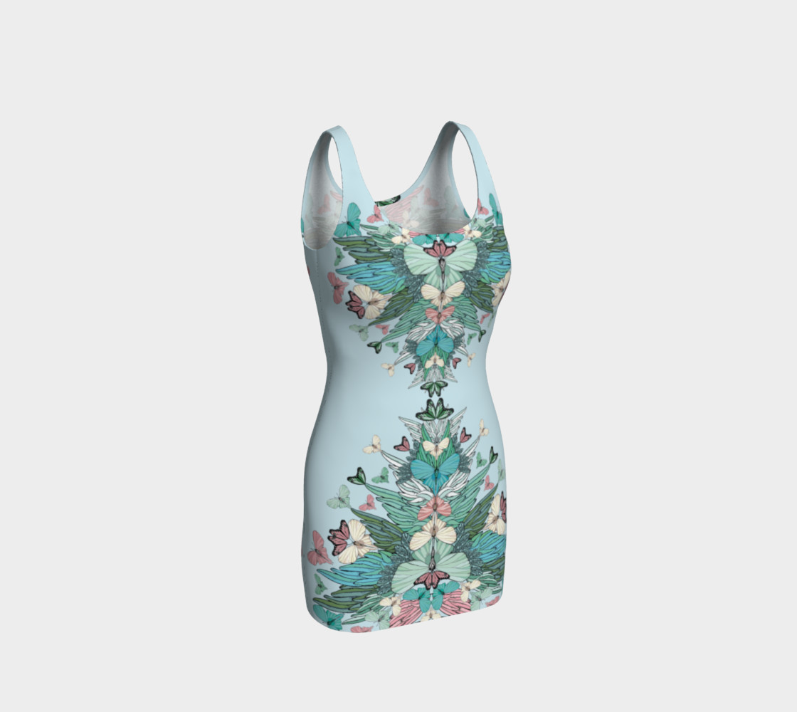 Green pink butterflies bodycon dress preview #1