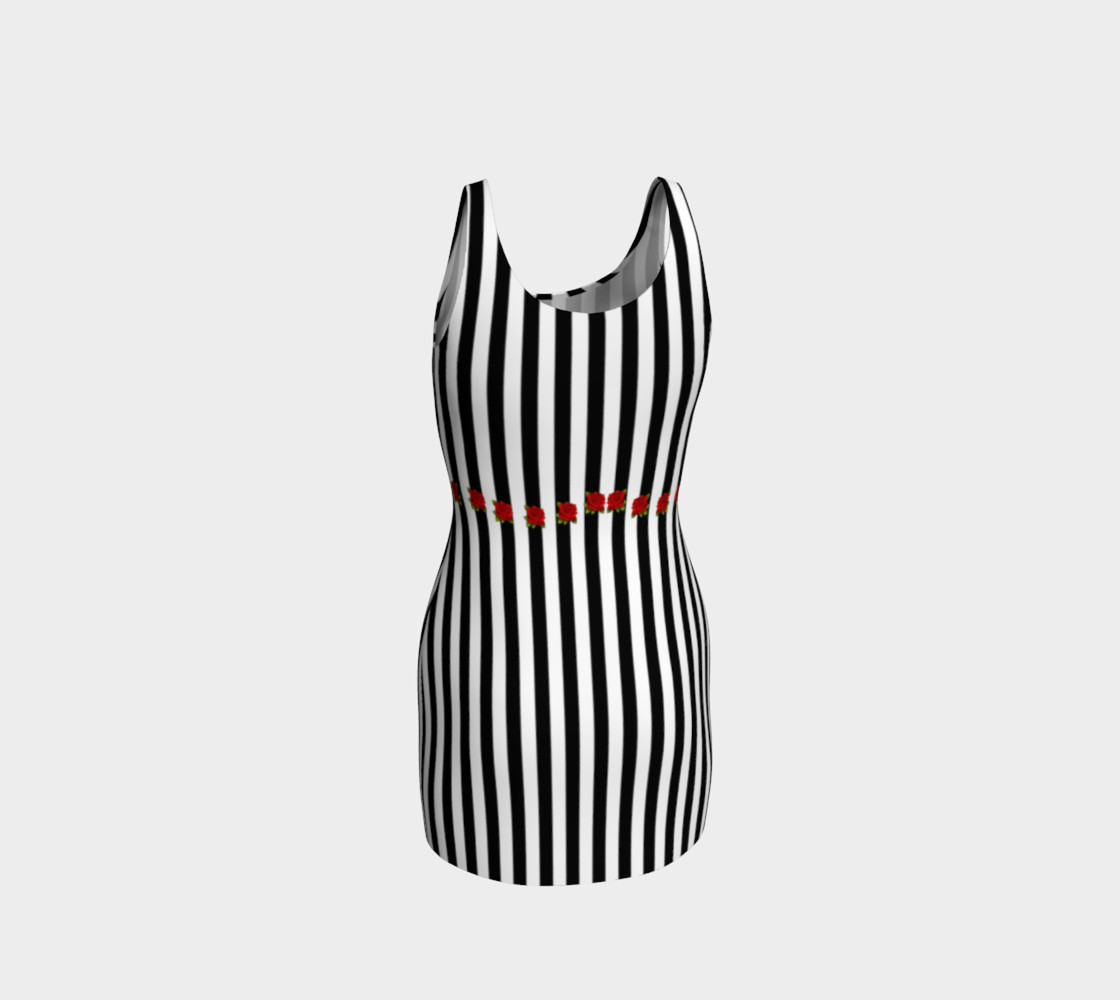 Classic Stripe Red Rose Goth Dress preview #3