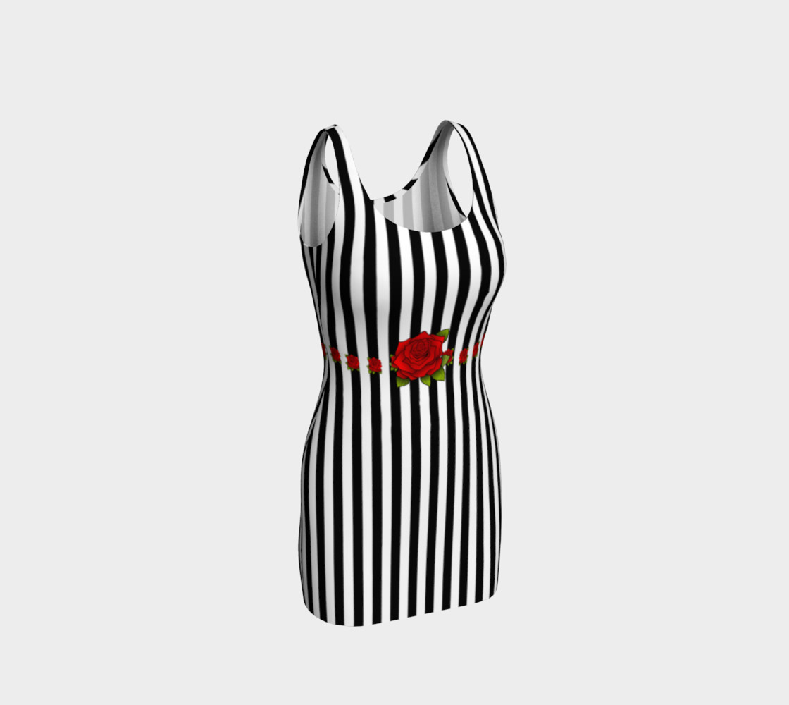 Classic Stripe Red Rose Goth Dress  3D preview