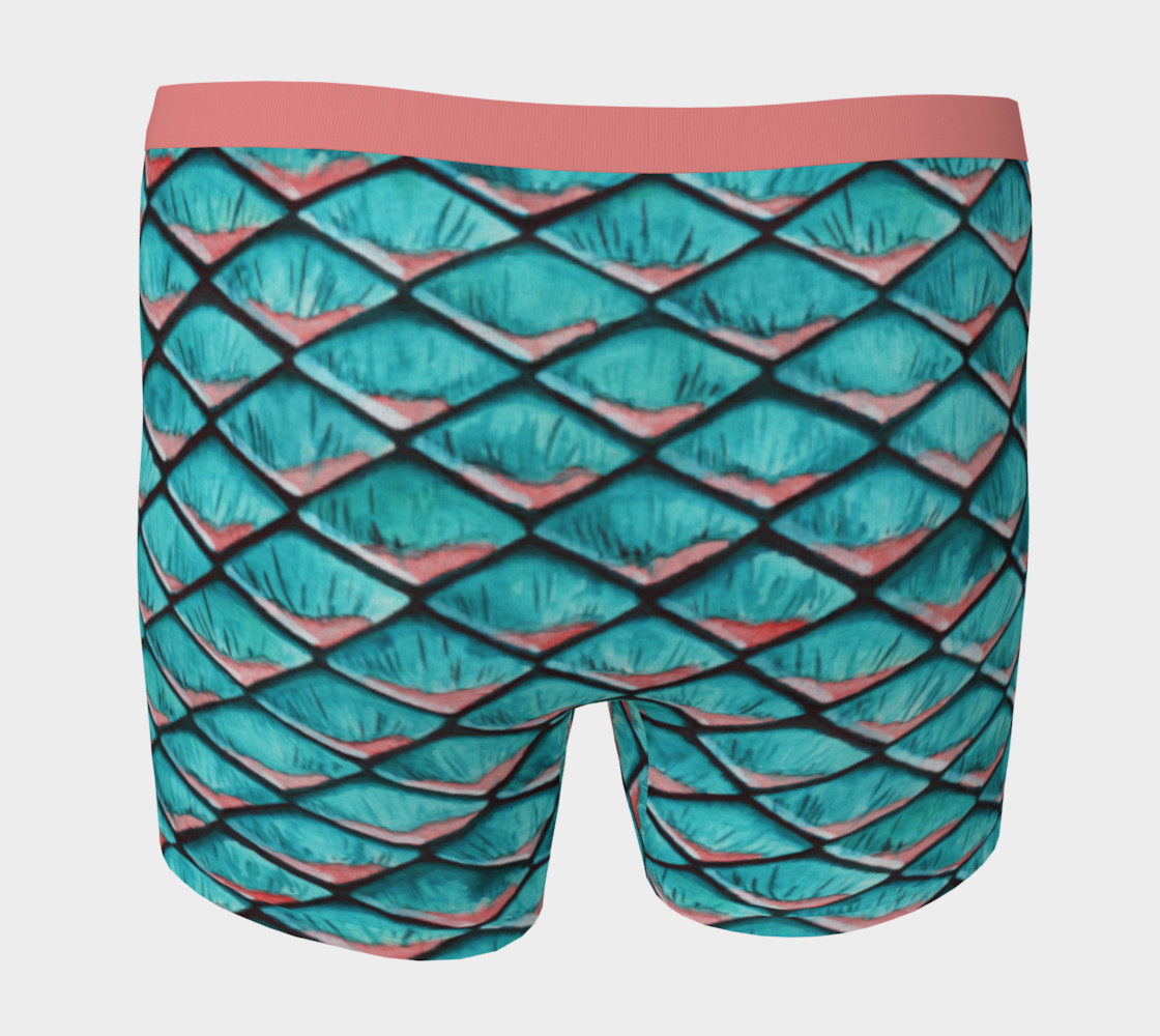 Teal blue and coral pink arapaima mermaid scales pattern Boxer Brief preview #4