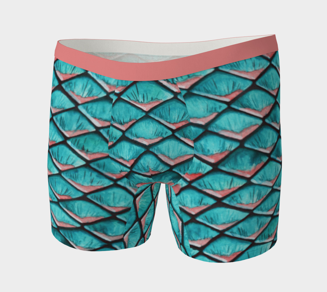 Teal blue and coral pink arapaima mermaid scales pattern Boxer Brief preview #3