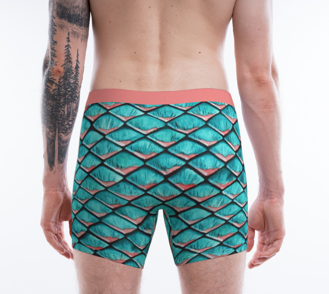 Teal blue and coral pink arapaima mermaid scales pattern Boxer Brief preview #2