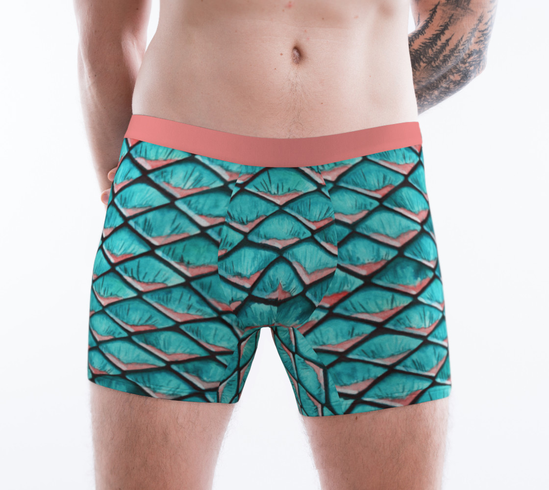 Teal blue and coral pink arapaima mermaid scales pattern Boxer Brief thumbnail #2