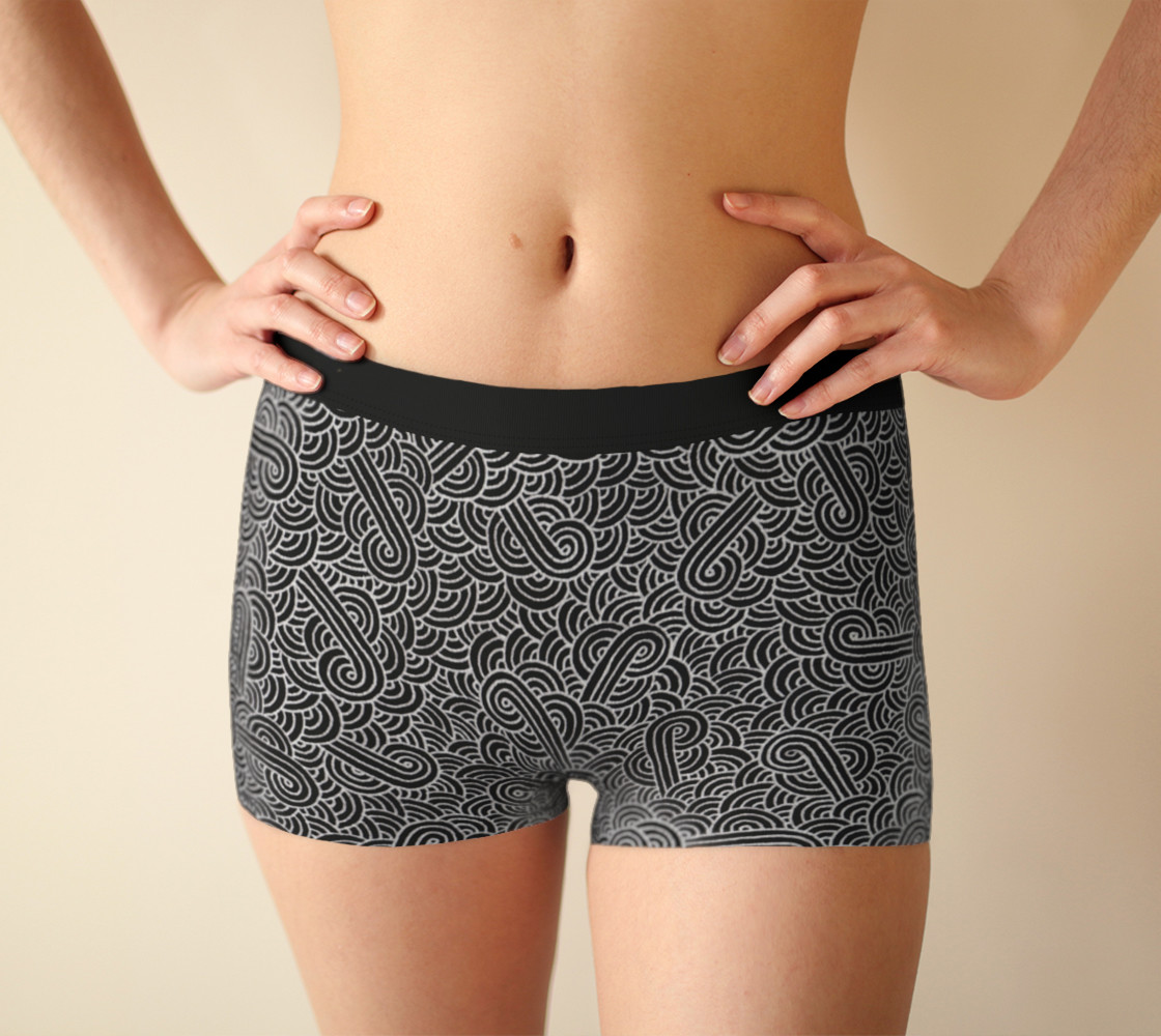 Faux silver and black swirls doodles Boyshort preview #1