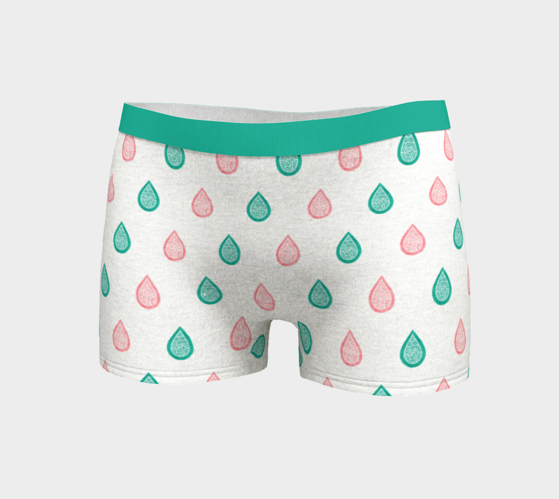 Teal blue and coral pink raindrops Boyshort preview #3