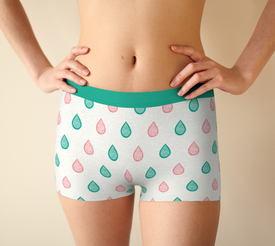 Teal blue and coral pink raindrops Boyshort preview #1