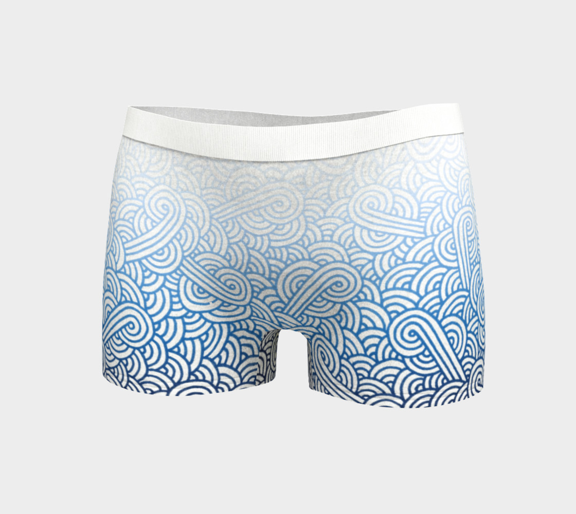 Gradient blue and white swirls doodles Boyshort preview #3