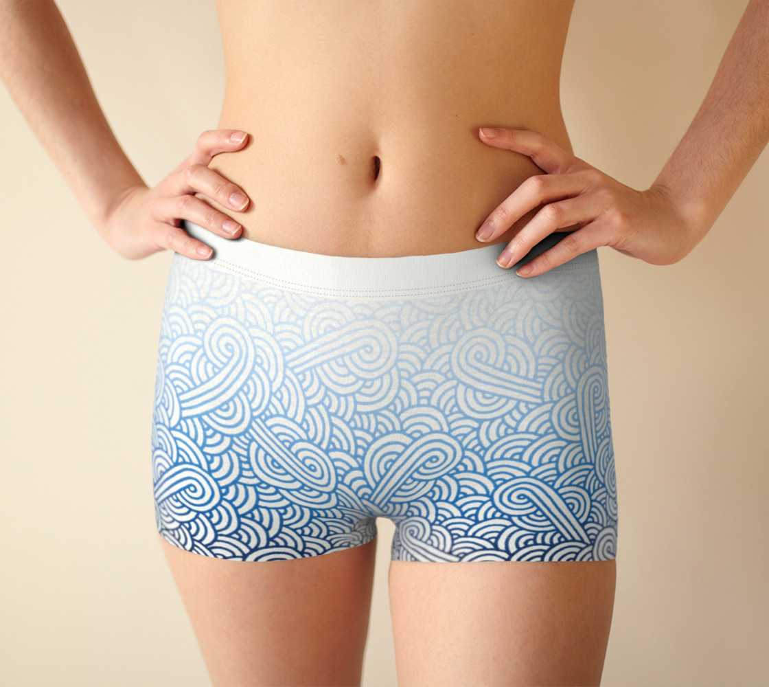 Gradient blue and white swirls doodles Boyshort preview #1