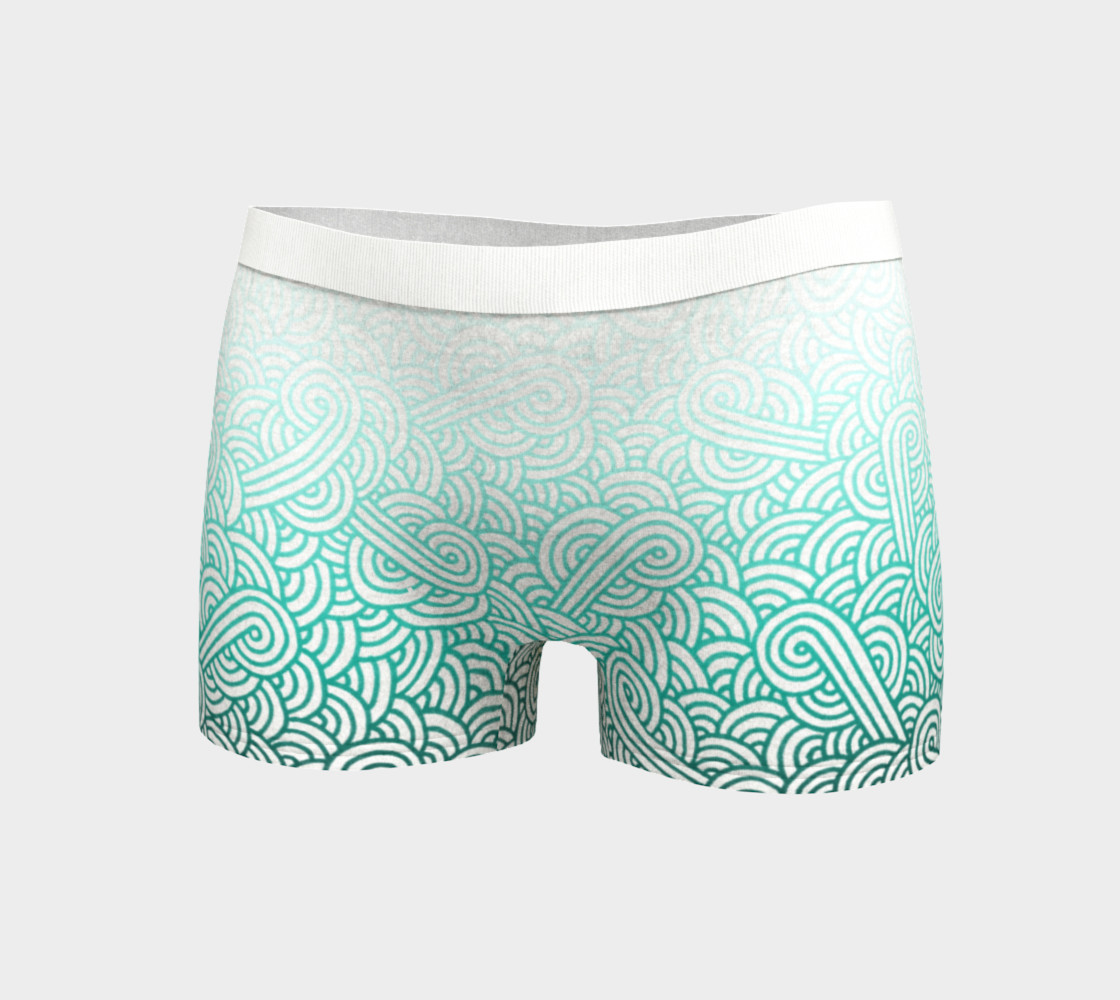 Aperçu de Gradient teal blue and white swirls doodles Boyshort #3
