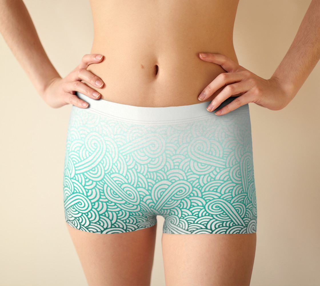 Aperçu de Gradient teal blue and white swirls doodles Boyshort #1