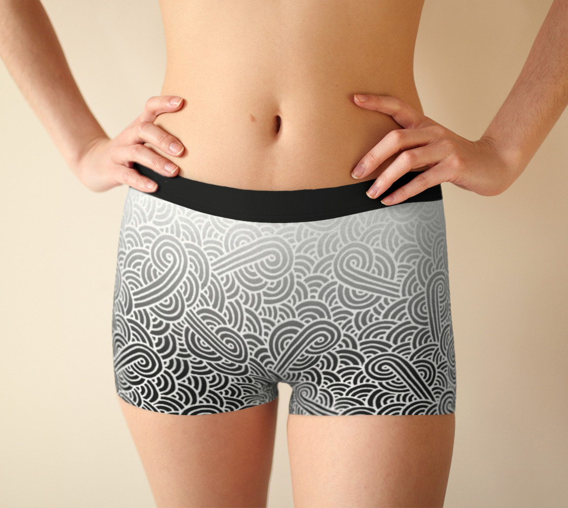 Aperçu de Ombré black and white swirls doodles Boyshort #1