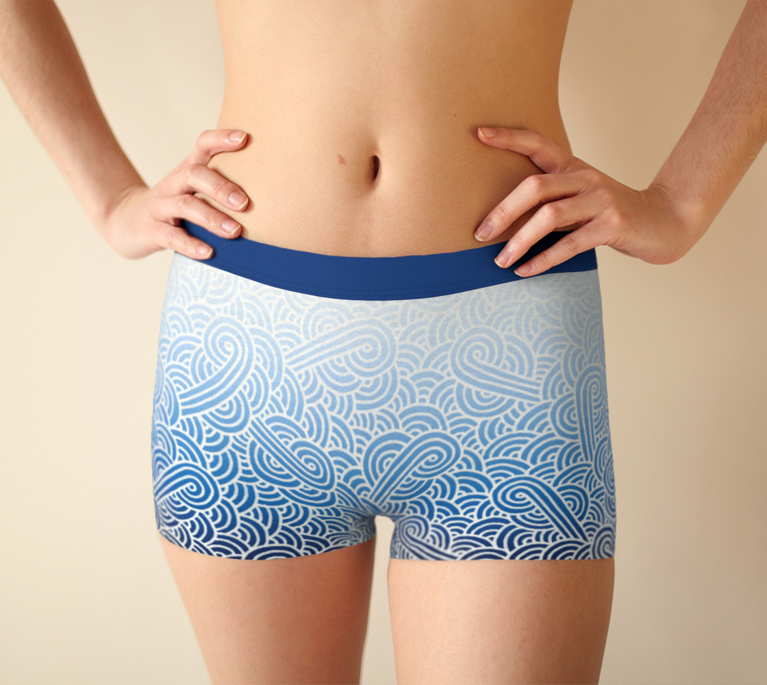 Ombré blue and white swirls doodles Boyshort preview #1