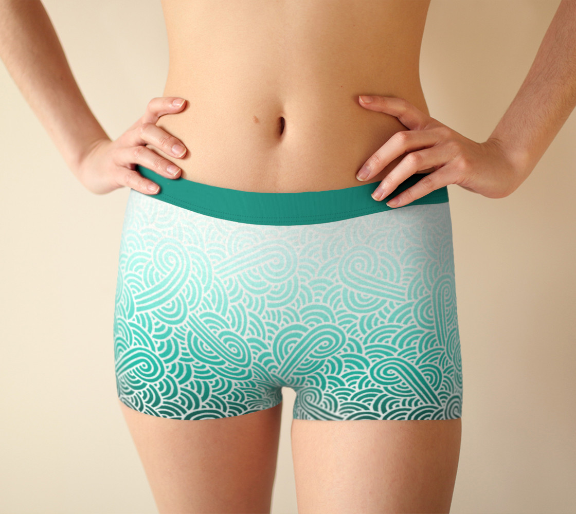 Ombré turquoise blue and white swirls doodles Boyshort preview #1