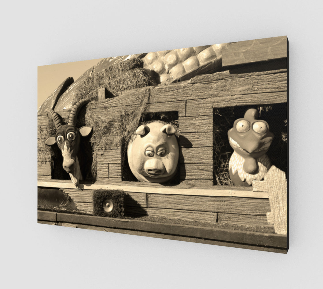 Barnyard Float-Goat, Pig, & Chicken-Sepia Toned Wall Art preview #2