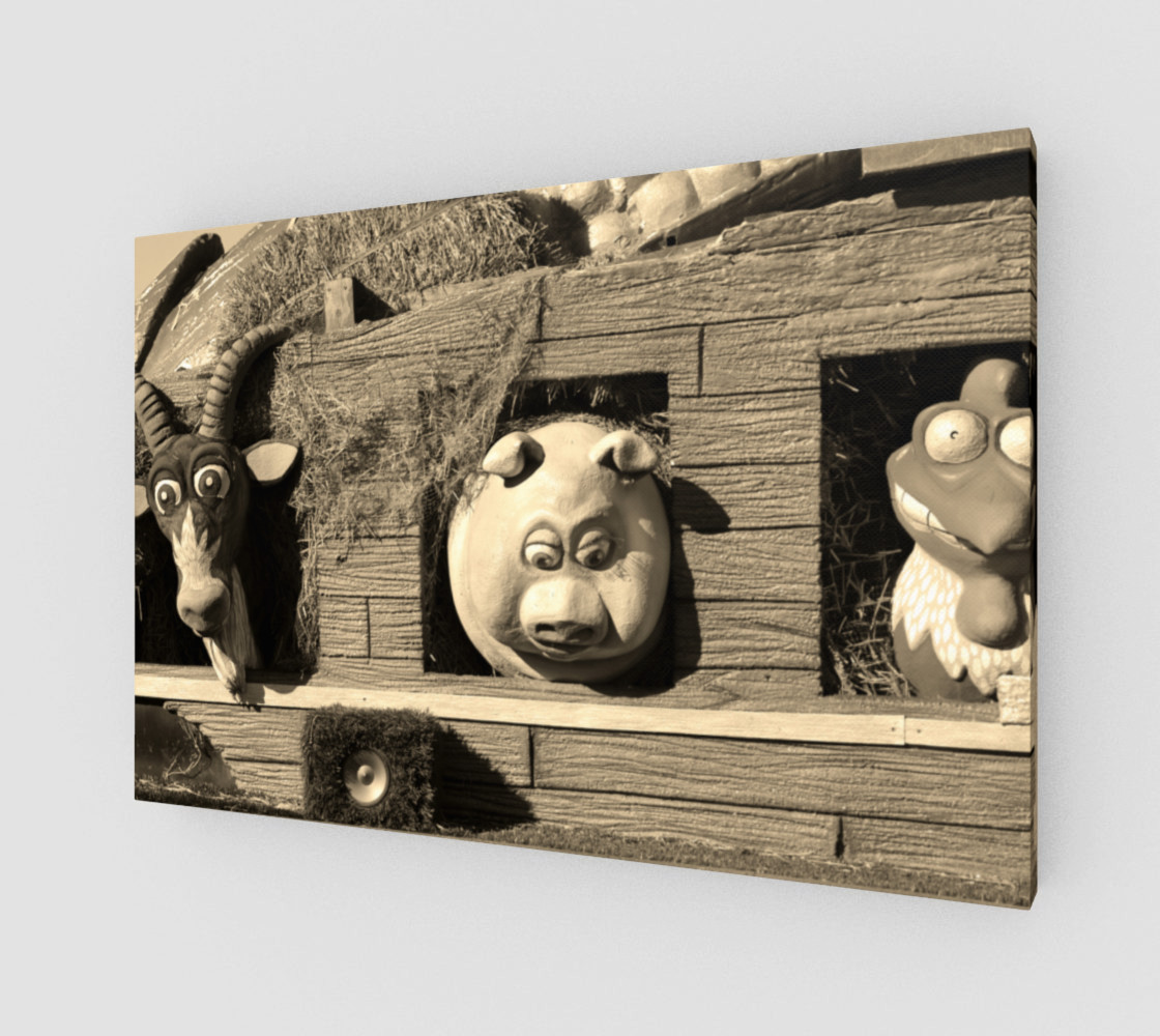 Barnyard Float-Goat, Pig, & Chicken-Sepia Toned Wall Art preview #1