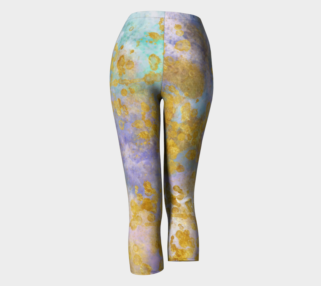 Watercolor and Golden Flakes- Capri Length Leggings preview #4